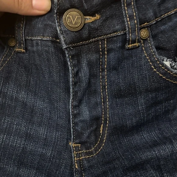 Versace Dark Blue Distressed Cropped Jeans - Picture 6 of 6